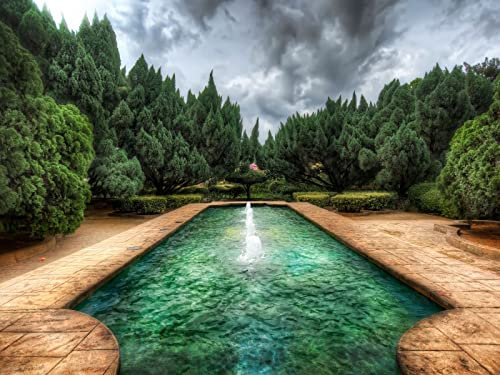 THISIT Peinture par numéro Kit, Piscine,Fontaine,Bois,Nuageux,Couleurs,Peintures-16X20inch sans Cadre