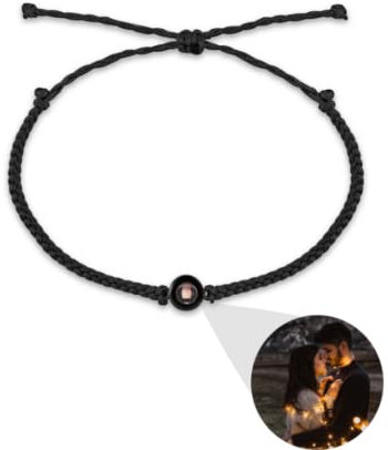 asu Foto Nach Projektion Armband Personalisierte Foto Armband Personalisierte Kreis Hand Made Einstellbar Armreifen Geburtstag Hochzeit Geschenke Für Familie (Black,1pcs)