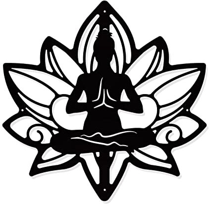 nbeads Yoga-Lotusblumen-Wanddekoration Aus Metall 29.5×30cm, Schwarze Wandbehang-Dekoration Silhouette-Wandkunst Für Zuhause Schlafzimmer Wohnzimmer Garten Hotel Büro Weihnachtsfest-Dekoration