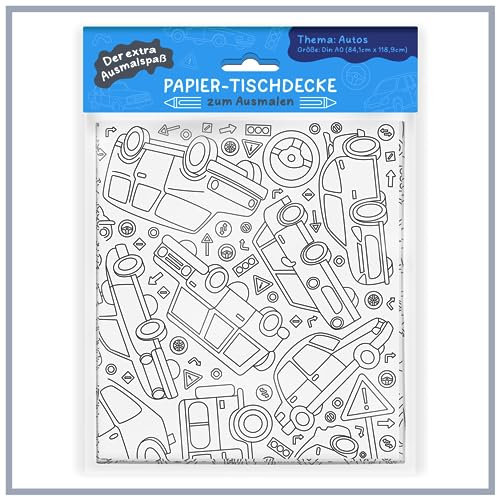 Ausmaltischdecke für Kinder – Tischdecke mit coolen Autos zum ausmalen – Ausmaldecke für den Kindertisch – Tolle Beschäftigung für Weihnachten, Hochzeit & Einschulung – A0 (84,1 × 118,9 cm)