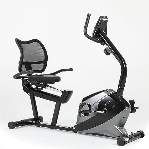 ISE Vélo d appartement Semi Allongé Magnétique 8 Niveaux Résistance, Velo d appartement Dossier Réglable Ergonomie, Impulsion/Ecran LCD, Velo Appartement Semi-Allongé Volant Silencieux, Maison/Bureau