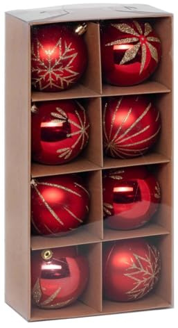 FEERIC LIGHTS & CHRISTMAS Christbaumkugeln Colorama de Noël 8er-Set aus recyceltem Kunststoff D 8 cm rot Gold