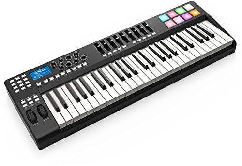 ZALHIN Teclado electrónico 49 Teclas Midi Teclado Midi Control USB Controlador Midi Teclado 8 Almohadillas De Tambor con USB Cable