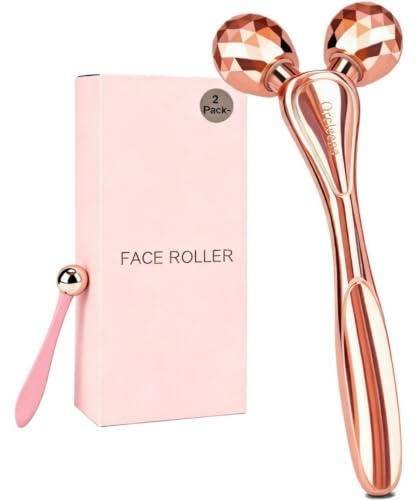 3D-Gesichtsmassagegerät, Gesichtsroller mit kleinem Massagekugel, Roségold | Hochwertige Materialien und Edelstahl, tragbares und ergonomisches Design, für alle Hauttypen geeignet, 2-in-1-Gesichtsroller