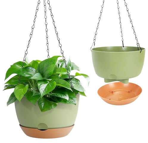 Pack of 2 Hanging Plant Pot, 20CM Diameter Hanging Planters Set 8 Inches Hanging Planters with Chain Hook Garden Hanging Basket for Home Garden Indoor Outdoor (Green, 20cm)