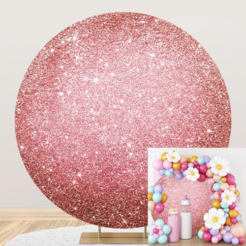 Ttinccer Sfondo Rosa Glitter 200cm Bokeh Scintillante Punti Festa di Compleanno Rotondo Sfondo Copertura Paillettes Lucide Matrimonio Sposa Doccia Decorazione Banner