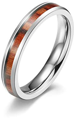 Lieson Trauringe Herren Edelstahl, Poliert Holz 4MM Verlobungsringe Freundschaftsringe Eheringe Hochzeitsringe Partnerringe für Herren Silber Gr.60 (19.1)