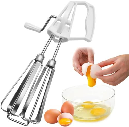 Schneeschläger,Rührgerät Aus Edelstahl,Halbautomatischer Schneebesen,Handmixer Manuell Ohne Strom,Halbautomatischer Schneebesen Für Die Küche Quirl Küchengerät Küchengeräte (1, White)