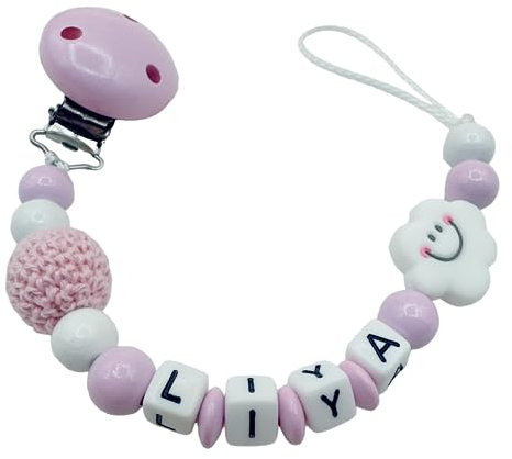 personalisierte Kette mit Namen für Mädchen und Jungs Farbauswahl süße Tiere - Geschenk für Baby (Rosa Wolke)