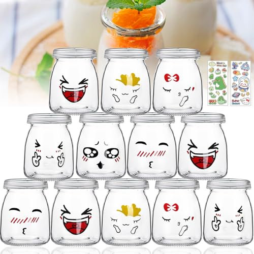 UCAMP 12 Set Joghurtgläser mit deckel,Gläser Joghurtbecher,Gläser Mit Deckel,150ml Joghurtgläser,Dessertgläser,Zur Aufbewahrung Von Milch,Crème Brûlée Mousse,Marmelade Honig,Joghurt Pudding