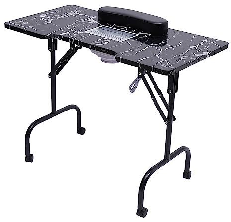 Mesa de uñas con succión, mesa de manicura, mesa de manicura, mesa de manicura, mesa de uñas profesional con extracción de polvo, portátil y plegable para manicura en casa y salón