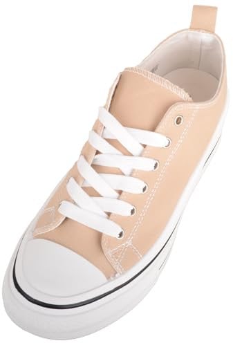 Womens Lace Up Casual Leisure Canvas Trainers Sneakers Pumps with Chunky Platform Sole - Sand - UK 6