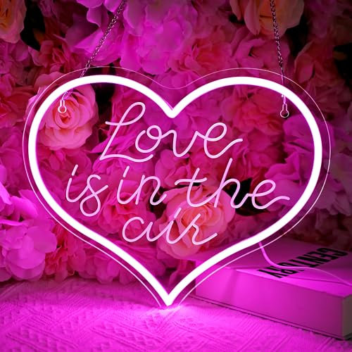 Love is in Air Neon Sign 3D Engraved Neon Light Wall Art Decor Love LED Light Home Living Room Bedroom Pink LED Neon Light Wedding Party Birthday Giving Lover Family Friend 12.2 * 13.7 IN (XD233)