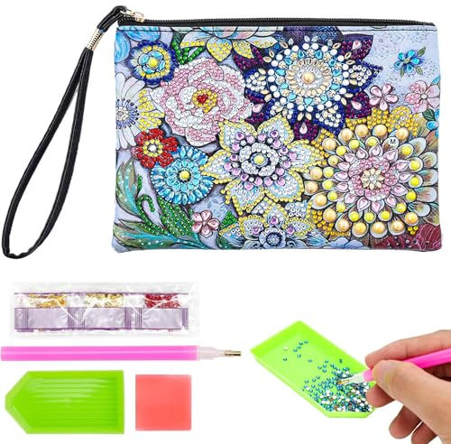 Bastelset Mädchen 8 9 10 11 12 Jahre, DIY Diamond Painting Handtasche Aufbewahrungstasche, Diamant Malerei Kosmetiktasche, Diamant Kleine Kosmetiktasche, Handgefertigte Diamant-Kunsthandwerkstasche