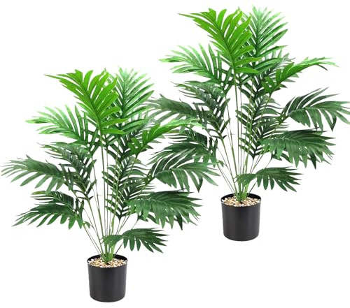 Cnwinu Simulated Artificial Plants Indoor 2Pcs,Large Faux Artificial Palm Tree Tall Plastic Plants for Office Home Garden Indoor Outdoor Decor(Large Palm Trees)