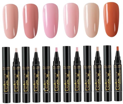 6Pcs Nail Polish Pen Set - 6 Colors 8Ml 3 In 1 UV LED Nail Varnish - One Step DIY Soak Off Nail Art Pens for Women Girls, Style 2