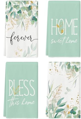 Artoid Mode Gold Eukalyptus Blätter Frühling Küchentücher Geschirrtücher, 42x65 cm Sommer Bless This Home Dekoration Polyester Handtücher 4er Set