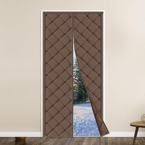 Magnetischer Isolierter Türvorhang, Schalldichter Türvorhang, Füllung Aus Dicker Polyesterfaser, Maßgefertigter Türvorhang Für Den Winter, Wetterfest, Winddicht, Schalldicht(Brown,W130*H210)