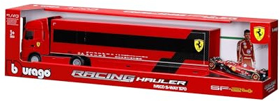 BBURAGO Iveco S-Way 570 Racing con Ferrari SF-24#16 Leclerc, Set Diecast in Scala 1:43, Bisarca Dettagliata con Auto F1, Licenze Ufficiali Ferrari e Iveco, Età Consigliata 3+ Anni