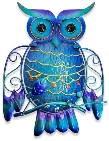Liffy Metall-Eulenwanddekoration - niedliche bunte Outdoor-Wandkunst - Glas-Hängegarteneulen-Dekoration für Terrasse, Veranda oder Tür, Eulen-Geschenke für Frauen
