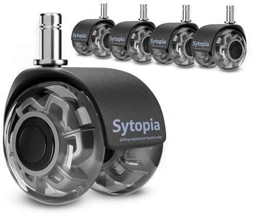 Sytopia Bürostuhl Rollen, 5er Set Rollen für Bürostühle, 11x22mm Hartbodenrollen für Bürostuhl Stuhlrollen Ersetzen Bodenschutzmatte, Leise und Weiche Gummirollen (Nicht für 1KEA 10mm), Grau