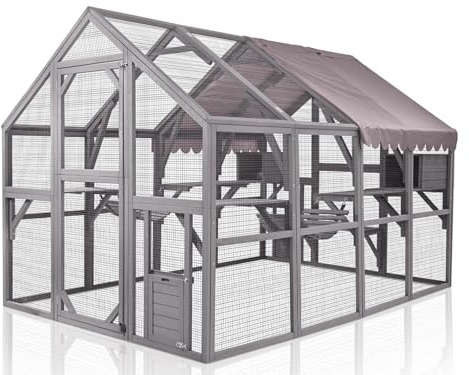 Seiyierr Outdoor Catio Katzenhaus 110 Super große Katzengehäuse Surper Large für 15-20 Katzen, wasserdichte Abdeckung
