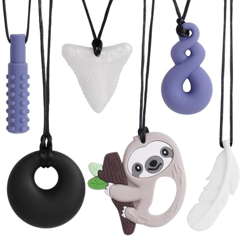 6 pezzi Sensory, collana da masticare in silicone, per bambini autistici, dentizione, paura, mordere bisogni, ADHD, motore orale Chewy con fibbia regolabile per bambini e bambine