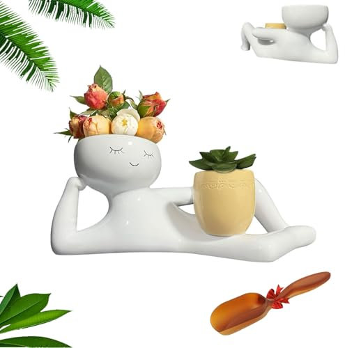 Yagerod Lazy Guy Planter, Lustige PflanztöPfe for Zimmerpflanzen, Lazy Little Character-Blumentopf, Blumentopf Lustig Blumen-/Sukkulenten-Pflanztopf, Heimdekoration for Zimmerpflanzen (A)