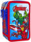 Clondo 3D Federmäppchen mit 3 Fächern für Kinder, für Avengers Fan, dreifach gefüllt, 44 Schulzubehör, 3 Reißverschlüsse, 20 cm, Lineal, Buntstifte, Filzstifte