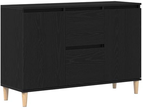 vidaXL Credenza Moderna in Rovere Nero Soggiorno, in Legno ingegnerizzato con Gambe in eucalipto, Bella unità Buffet con Tanto Spazio 101 x 35 60 cm per Uso Interno, Facile da Montare