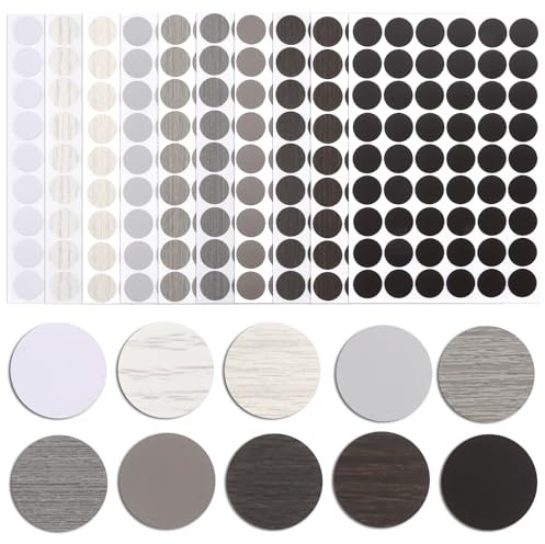 540Pcs Screw Hole Stickers, 21mm Dark Light Grey Black White Screw Cover Caps Waterproof Self-Adhesive Concealing Screw Holes for Grey Wood Furniture Cabinet Shelve Desk Wall
