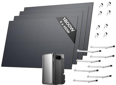 ECOFLOW Kit solaire de STREAM Ultra, batterie 1,92 kWh, panneaux solaires rigides 450W*4, 4 support garde-corps, 4 entrées solaires MPPT 2800 W, 2 ports CA 2300 W, batterie tout-en-un avec onduleur