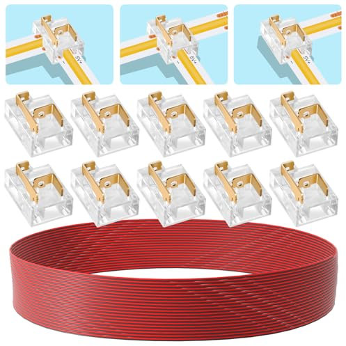 LYGKJ led verbinder 10pcs COB SMD 2 Pin 8mm Transparent connector Kit 20M 22AWG Verlängerungskabel für spaltfreies Löten und led eckverbinder (SMD/COB 2PIN 8MM)