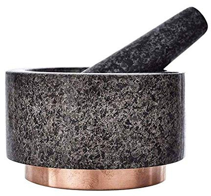 ABNNHK Ensemble mortier et Pilon en Granit avec Base en cuivre, Grand broyeur en Pierre pour Guacamole, épices, ail, Gingembre, 140 cm