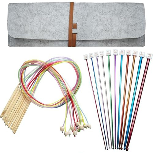 LAIOUSN Tunesische Häkelnadel Set mit Holz Häkelnadel Metall Afghanische Stricknadel zum Stricken Häkeln Decke Ergonomisch