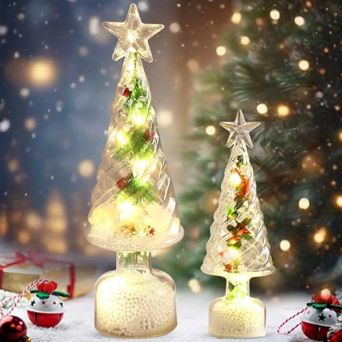 Mini Weihnachtsbaum Mit Led, 2 Stück Tannenbaum Künstlich,Glas Weihnachtsbaum Klein,Tisch-Weihnachtsbaum, Weihnachtsbaum mit Beleuchtung Dekoration Innen Dekoration Home Party Weihnachtsdekoration (A)