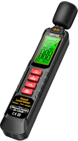 Dezibelmeter | Schallpegeltester – Tester mit Bereich 30 – 130 dB, Genauigkeit, Datenspeicherfunktion, LCD-Anzeige, Hintergrundbeleuchtung A, für Hörtests, Arbeitsplatz