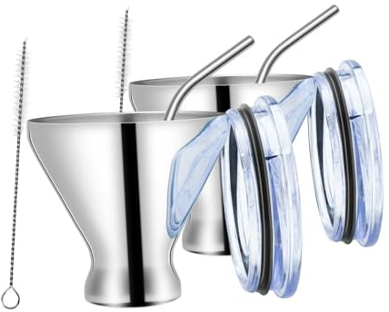 Gcljlmy Lot de 2 tasses à vin en acier inoxydable Margarita Tumbler 300 ml Gobelets de dégustation polyvalents petits gobelets pour le réchauffement de la maison de plage (lumière miroir)
