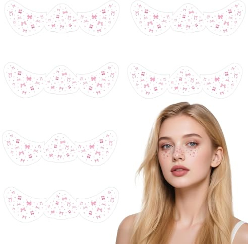 6 Stück Rosa Schleifen-Tattoo-Aufkleber für Das Gesicht mit Sommersprossen, Wasserfeste Temporäre Tattoos Frauen und Mädchen Perfekt für Make-up St. Patrick's und Kostümpartys