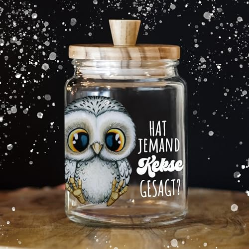 ilka parey wandtattoo-welt Keksglas Keksdose Vorratsglas Geschenkglas mit Eule Eulchen und lustigem Spruch und Holzdeckel Geburtstag Geschenk ksglb22