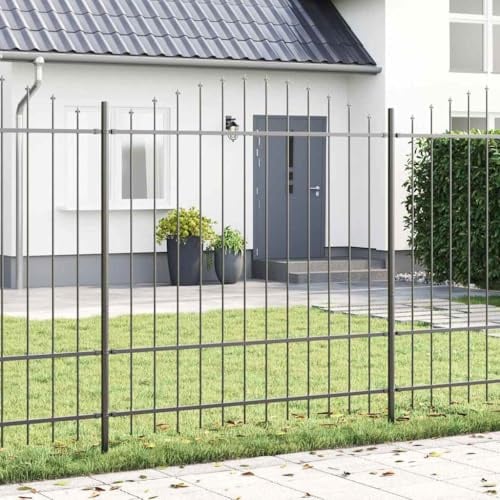 QJBSAVVA Gartenzaun Grau 340x175 cm aus pulverbeschichtetem Stahl Modernes Design Robust & Langlebig für Balkon Terrasse Vorgarten