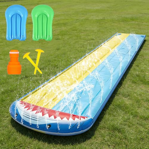 NAVESO Double Water Slide,15.7ft/480cm Slip And Slide Water Slide,Water Slides for Garden Inflatable,Waterslide with 2 Inflatable Boards,Lawn Water Slides For Party in Summer Lawn Water Play