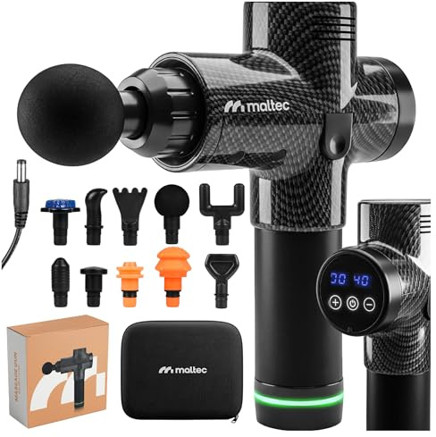 MalTec Massagepistole Gun Massage für Körper Rücken Nacken Schulter mit 10 Aufsätze mit LCD 2500mAh