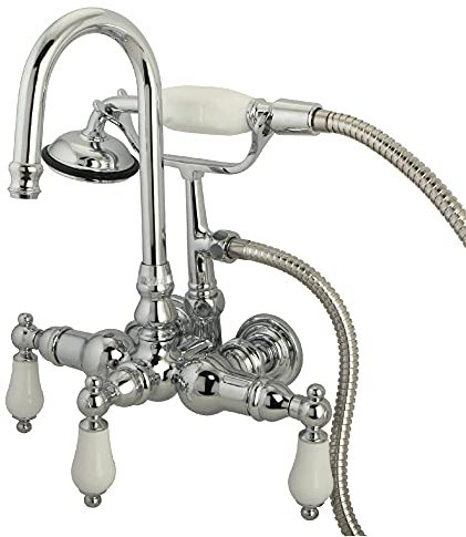 Kingston CC12T1 - Rubinetto vintage per vasca da bagno con doccetta, in ottone cromato lucido