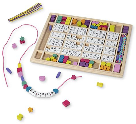 Melissa & Doug Buchstabenperlen Set | Holzperlen zum Auffädeln | Kinder Modeschmuck Bastelset ab 5 Jahren | Freundschaftsarmband Bastelset für Mädchen oder Jungen | Geschenk für Mädchen ab 4 Jahren