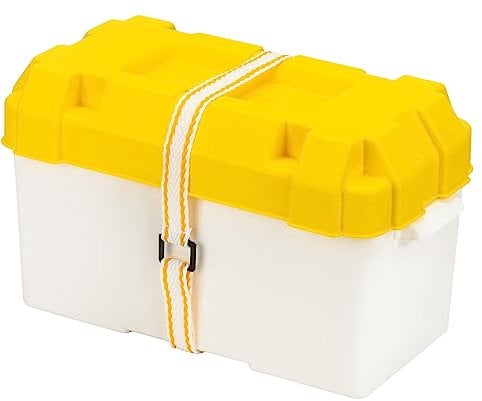 Osculati 120 A·h Plastic Battery Box, White/Yellow, Size: 384 x 177 x 205-235 mm (Internal), 440 x 240 x 260-290 mm (External)