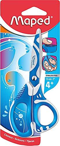 Maped - Bastel-Schere ZENOA FIT, 13 cm, ergonomische und asymetrische Griffe, abgerundete Spitze - blau, pink, orange