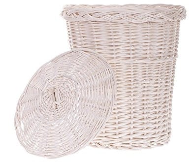 e-wicker24 Mülleimer, Mülltonne aus Weide, Abfalleimer, Müllkorb mit einem Deckel, Papierkorb (Weiß)