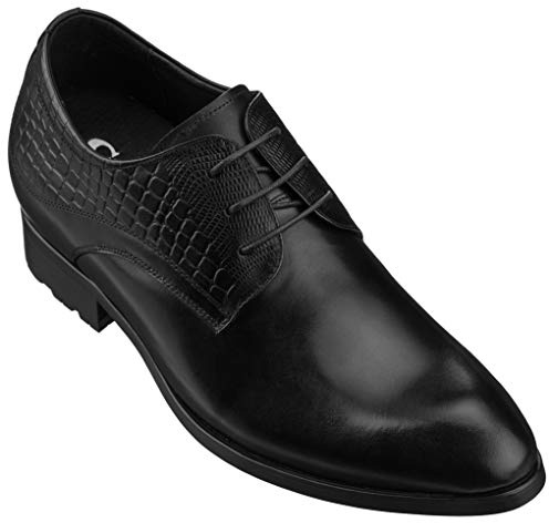 CALTO - 3 pollici più alto - altezza crescente ascensore scarpe -Sharp Toe Dress Shoes, Nero , 44 EU