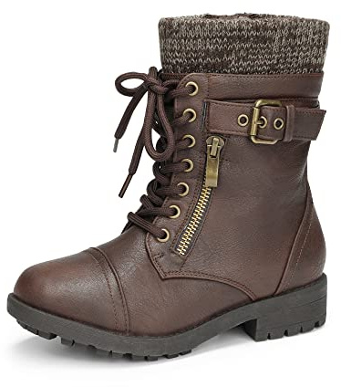 DREAM PAIRS Stivali da Equitazione per Ragazzi e Ragazze Stivaletti da Combattimento Alla Moda Autunnali per Bambini Stivali Invernali a Metà Polpaccio,Size 37.5,Marrone